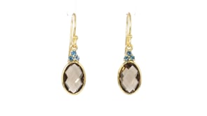 6.25 ct. t.w. Smoky Quartz Drop Earrings with .20 ct. t.w. London Blue Topaz in 18kt Gold Over Sterling