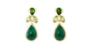 7.00 ct. t.w. Emerald, .80 ct. t.w. Chrome Diopside and .60 ct. t.w. Peridot Drop Earrings in 18kt Gold Over Sterling