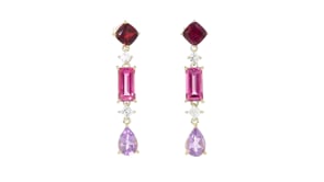 9.00 ct. t.w. Multi-Gemstone and .59 ct. t.w. Lab-Grown Diamond Drop Earrings in 18kt Gold Over Sterling