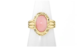 Bezel-Set Pink Opal Ring in 18kt Gold Over Sterling