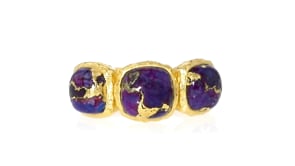 Bezel-Set Purple Turquoise Three-Stone Ring in 18kt Gold Over Sterling