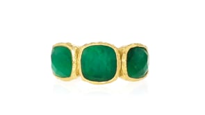 5.50 ct. t.w. Bezel-Set Emerald Three-Stone Ring in 18kt Gold Over Sterling