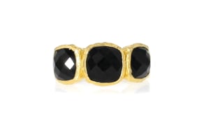Bezel-Set Onyx Three-Stone Ring in 18kt Gold Over Sterling