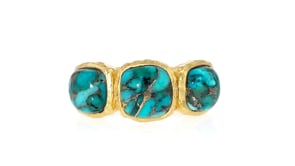 Bezel-Set Turquoise Three-Stone Ring in 18kt Gold Over Sterling