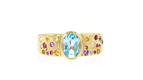 1.40 Carat Sky Blue Topaz and .72 ct. t.w. Multi-Gemstone Ring in 18kt Gold Over Sterling