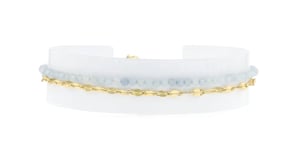 10.00 ct. t.w. Aquamarine Bead and 18kt Gold Over Sterling Lumachina-Chain Jewelry Set: Two Anklets