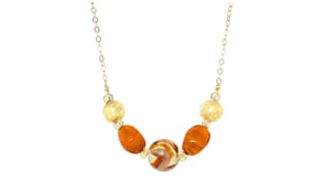 Italian Brown and Orange Murano Glass Bead Necklace in 18kt Gold Over Sterling