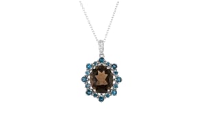 4.30 Carat Smoky Quartz and .80 ct. t.w. London Blue Topaz Pendant Necklace with White Topaz in Sterling Silver