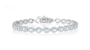 3.80 ct. t.w. Aquamarine and .10 ct. t.w. Diamond Tennis Bracelet in Sterling Silver