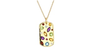 2.04 ct. t.w. Multi-Gemstone Scattered Tag Pendant Necklace with Lab-Grown Diamonds in 18kt Gold Over Sterling