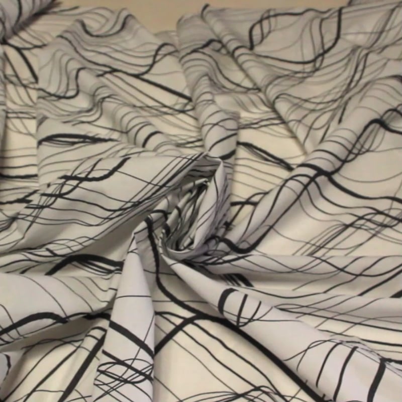 Vidéo: Coton imprimé - Onde graphique gris foncé froissé fond blanc optique