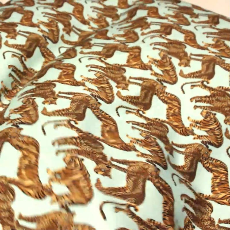 Vidéo: Étoffe 100% viscose piqué - Léopard & tigre fond turquoise