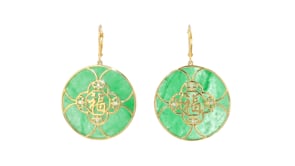 Jade Good Fortune Drop Earrings with .10 ct. t.w. White Zircons in 18kt Gold Over Sterling