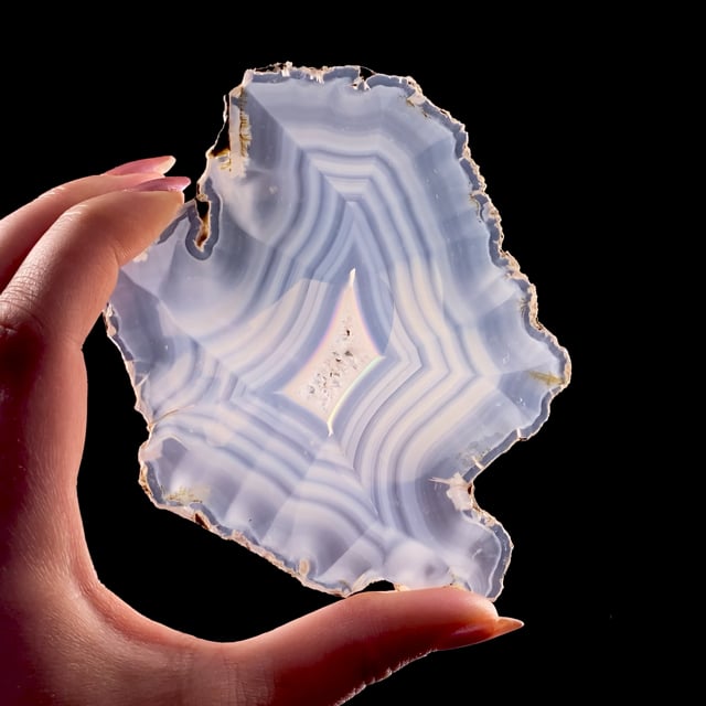 Quartz var: Agate var: Iris Agate (polished slice) | Antelope, Wasco Co ...