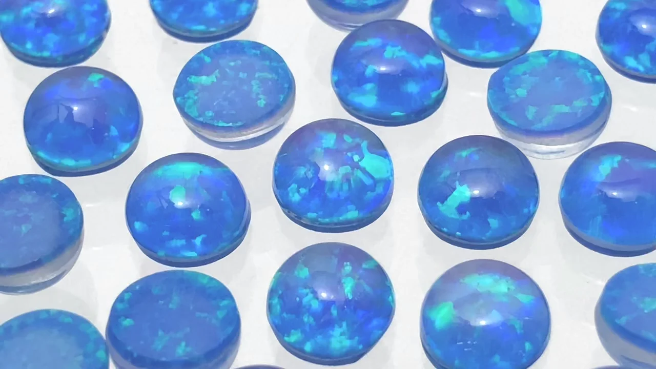 京都オパール×クリスタル ラウンド カボション8×8mm 【ブルー】 2個