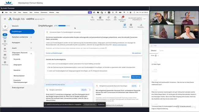PMAX-Kampagnen für Online-Shops optimieren, Googles Optimierungsempfehlungen, Standorteinstellungen in Google Ads & die Zukunft der Suche mit Michael Klein vom 14.07.25