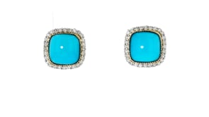 Turquoise and .23 ct. t.w. Diamond Earrings in 14kt Yellow Gold