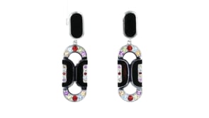 Onyx and .60 ct. t.w. Multi-Gemstone Art Deco-Style Drop Earrings in Sterling Silver