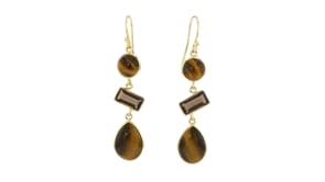 Tiger Eye and 2.70 ct. t.w. Smoky Quartz Drop Earrings in 18kt Gold Over Sterling