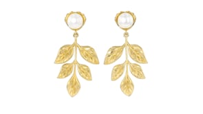 7-7.5mm Cultured Pearl Leaf Drop Earrings in 18kt Gold Over Sterling