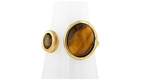 Tiger Eye and .30 Carat Smoky Quartz Toi et Moi Ring in 18kt Gold Over Sterling