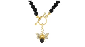 .10 Carat Citrine and .10 ct. t.w. White Topaz Bumblebee Charm with Black Spinel in 18kt Gold Over Sterling