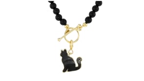Onyx Cat Charm in 18kt Gold Over Sterling