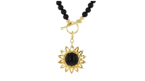 Onyx and 2.80 ct. t.w. Citrine Flower Charm in 18kt Gold Over Sterling