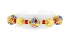 Italian Multicolored Murano Glass Floral Bead Bracelet with 18kt Gold Over Sterling