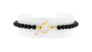 3.5-4mm Onyx Bead Charm-Compatible Toggle Bracelet in 18kt Gold Over Sterling