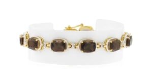 13.00 ct. t.w. Smoky Quartz Bracelet with .21 ct. t.w. Diamonds in 18kt Gold Over Sterling