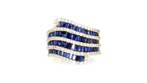 1.30 ct. t.w. Sapphire and .85 ct. t.w. Diamond Multi-Row Ring in 18kt Yellow Gold