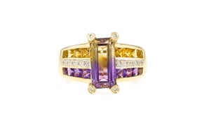 C. 1990 Vintage 2.25 Carat Ametrine, .50 ct. t.w. Amethyst and .50 ct. t.w. Citrine Ring with Diamonds in 14kt Yellow Gold