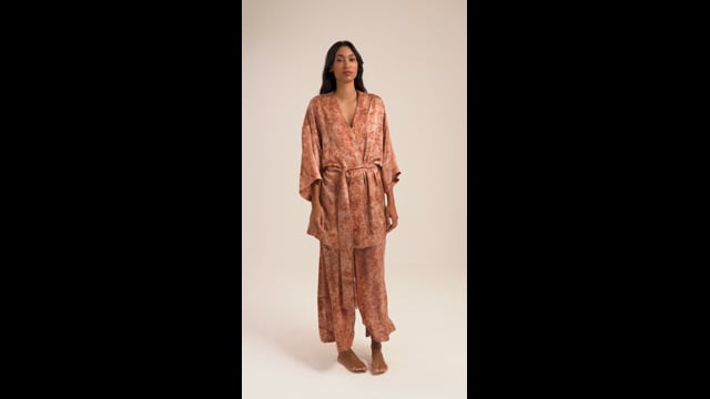 Kimono Agatha Seda Impressão Botânica Crajiru