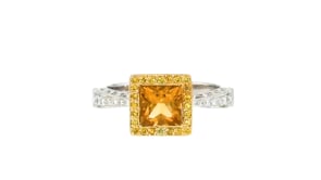 C. 1990 Vintage 1.05 Carat Citrine Ring with .55 ct. t.w. Yellow and White Diamonds in 18kt Two-Tone Gold