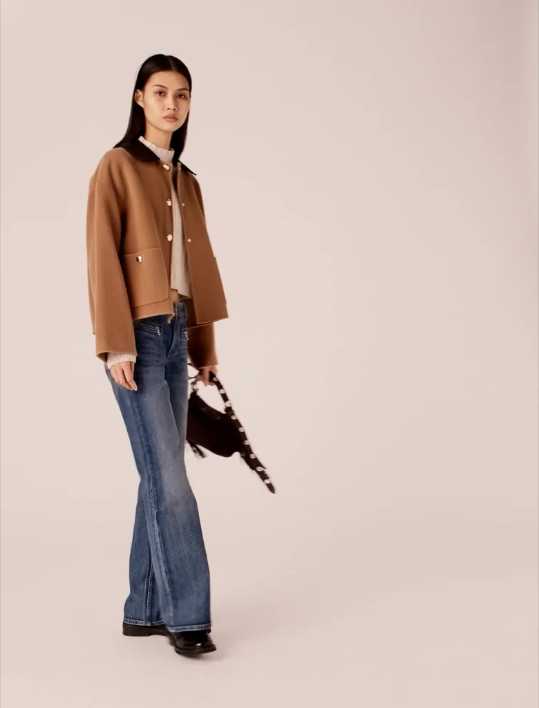 Double faced coat with leather Camel | Maje