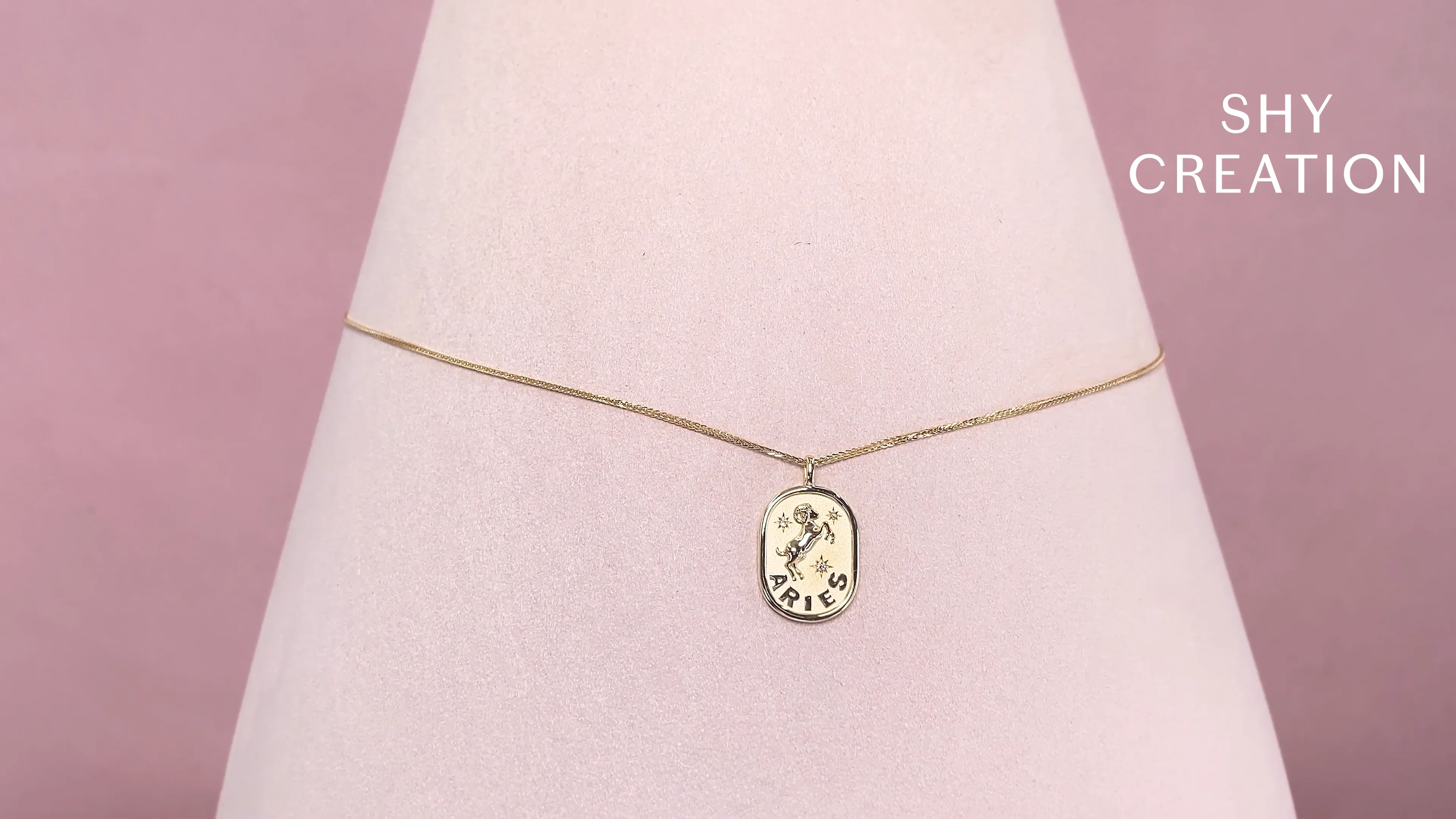 0.02CT DIAMOND ZODIAC ARIES RAM STAR MATTE CHOPIN CHAIN NECKLACE