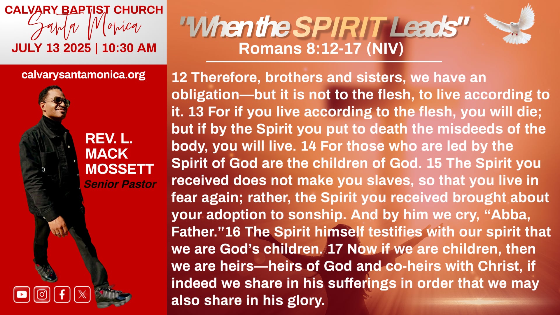 JULY 13 2025_Calvary Baptist Church, Santa Monica 10:30 AM Morning Worship Service