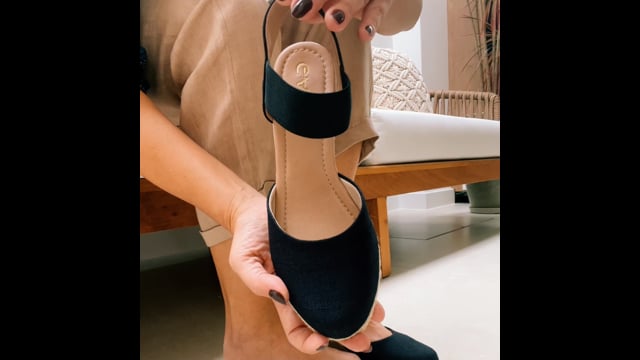 Sandália Anabela Preta com Elástico