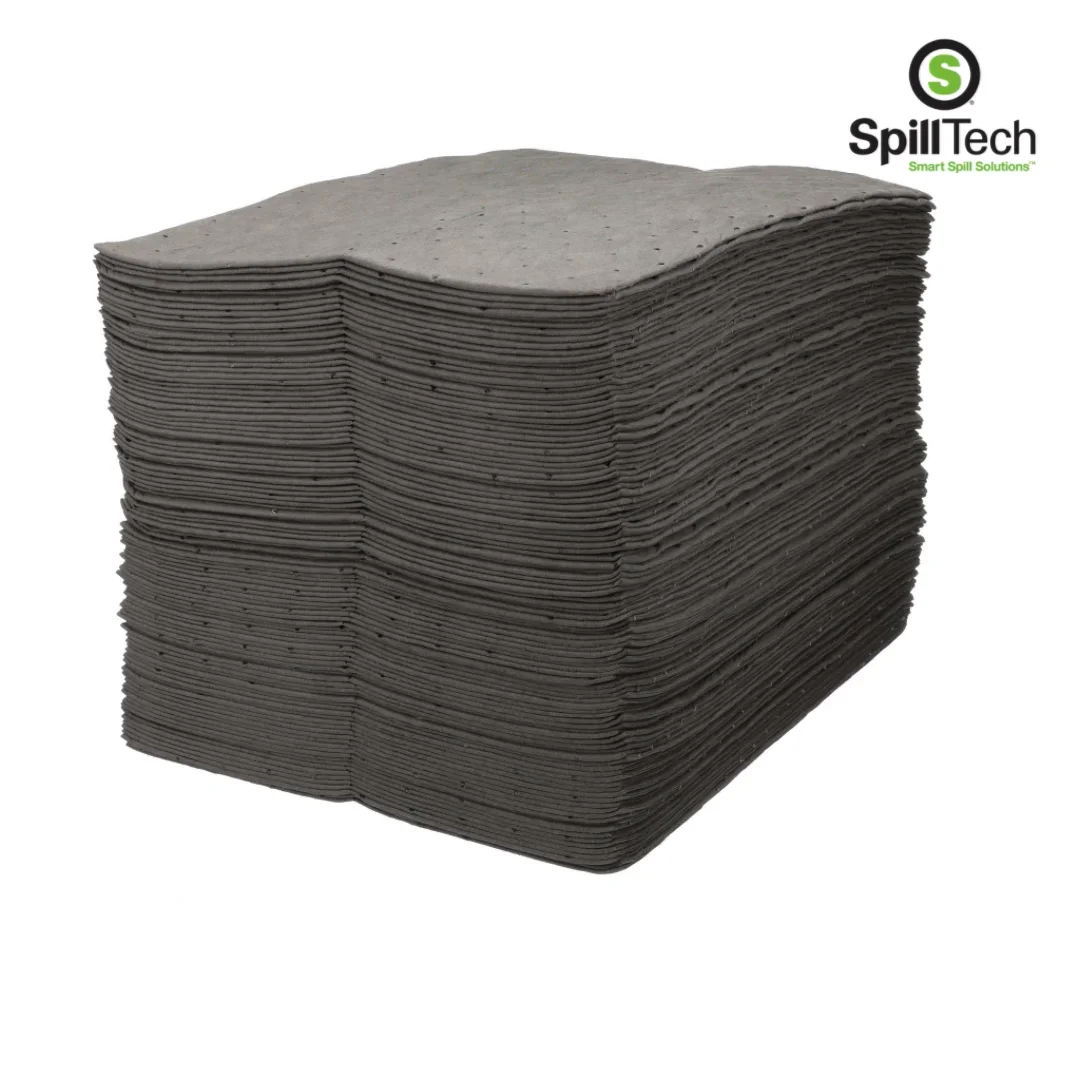 SpillTech Universal FineFiber Mat Pad – 19"x15", Gray, Pack Of 100, Absorbs Oil, Coolant, Solvents & Water