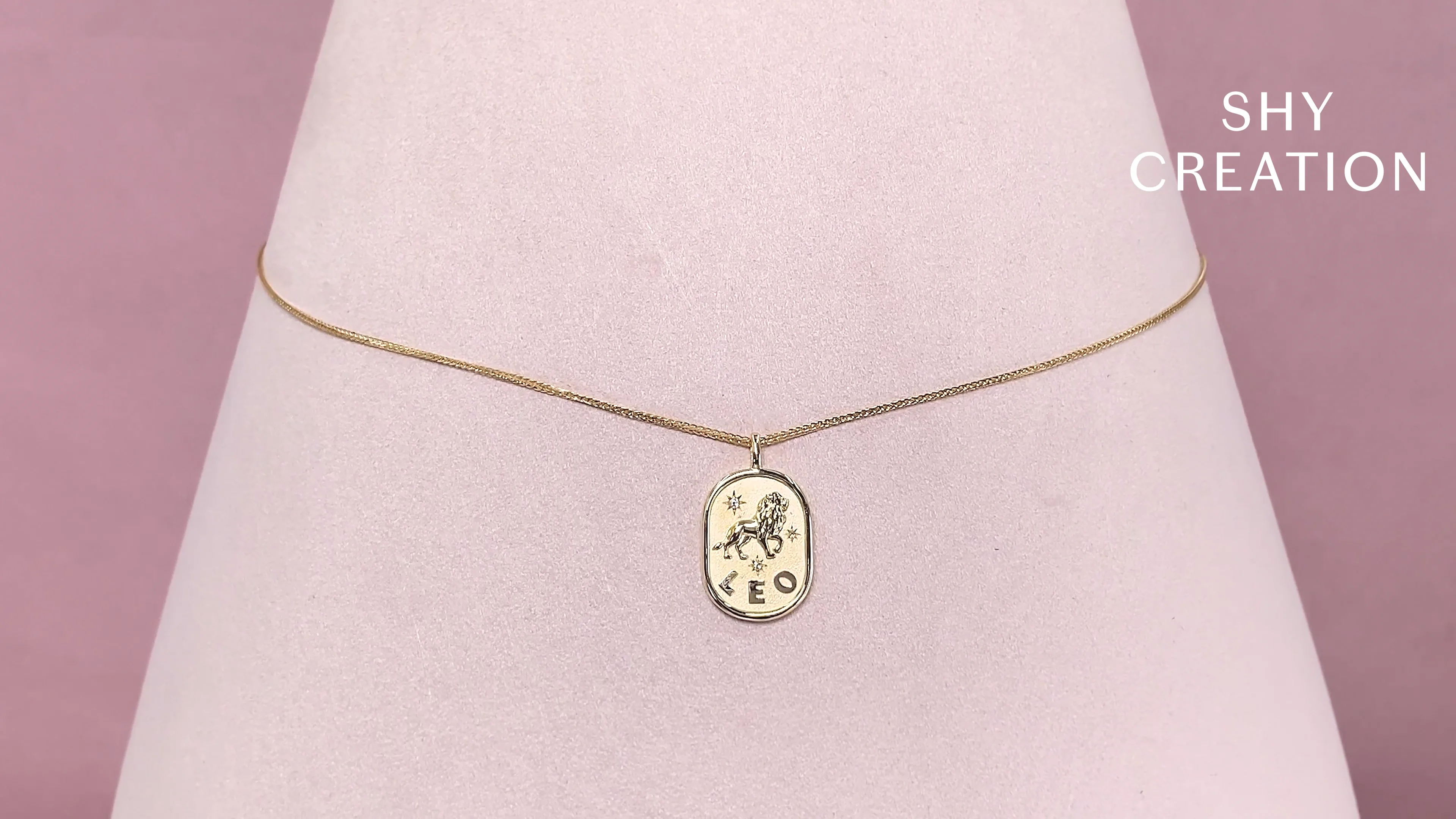 0.02CT DIAMOND ZODIAC LEO LION STAR MATTE CHOPIN CHAIN NECKLACE