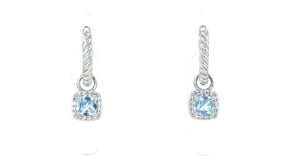 Sterling Silver Hoop Earrings with Removable .80 ct. t.w. Swiss Blue and White Topaz Drops