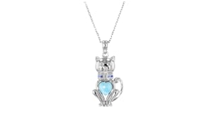 Larimar Cat Pendant Necklace with Simulated Sapphires in Sterling Silver