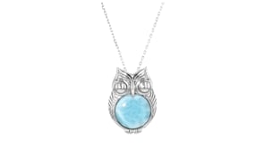 Larimar Owl Pendant Necklace in Sterling Silver