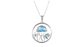 Larimar Sea Life Pendant Necklace with Single Simulated Blue Topaz in Sterling Silver