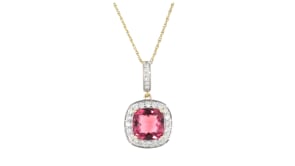 2.10 Carat Pink Tourmaline Pendant Necklace with .31 ct. t.w. Diamonds in 14kt Yellow Gold