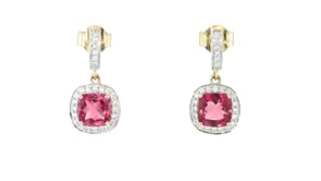 2.00 ct. t.w. Pink Tourmaline Drop Earrings with .30 ct. t.w. Diamonds in 14kt Yellow Gold