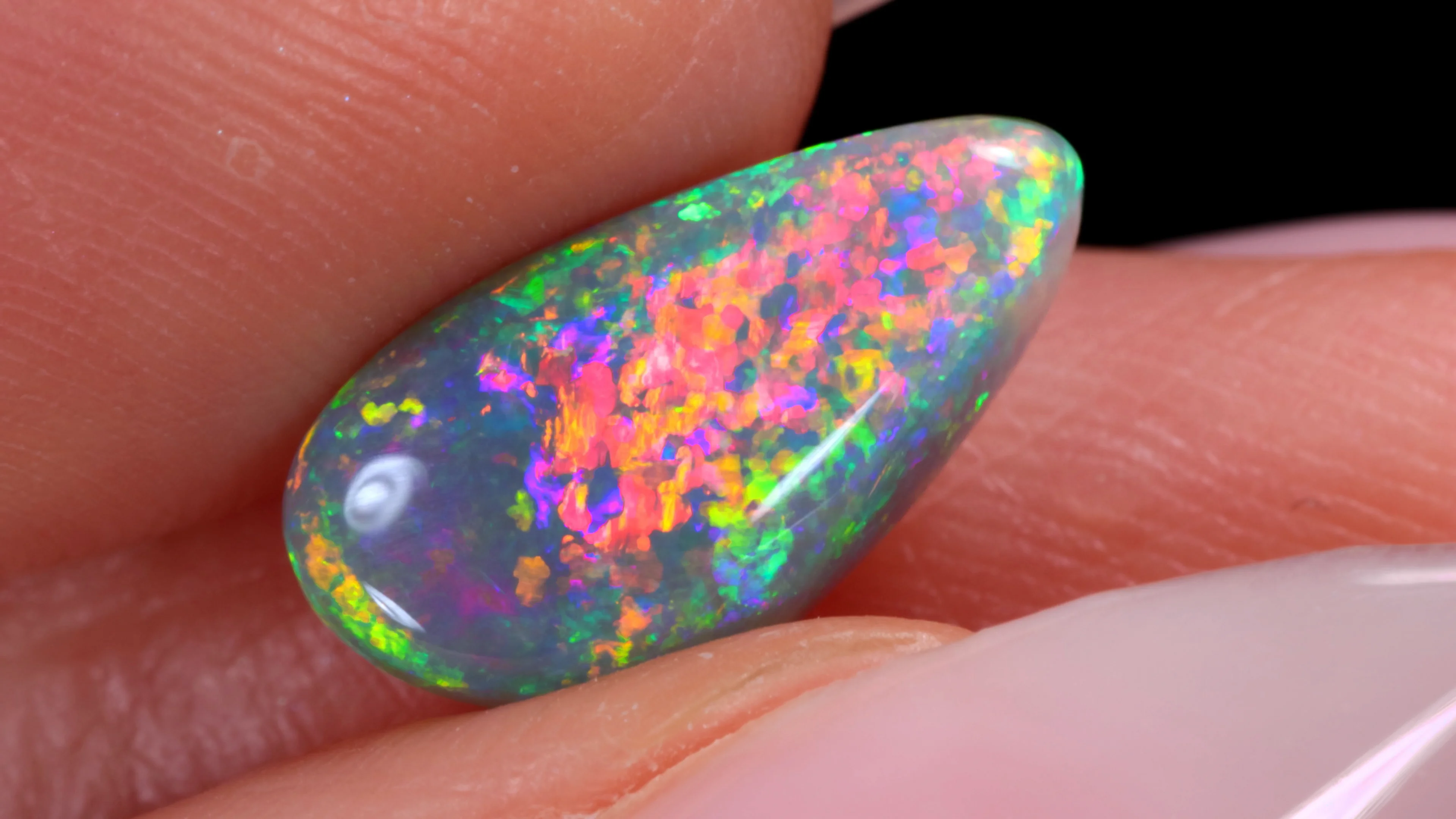2.12ct Natural Black Crystal Opal Neon Fuchsia Rainbow Fire