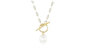 6-6.5mm Cultured Pearl Paper Clip Link Toggle Necklace in 14kt Yellow Gold
