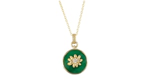 7.25 Carat Emerald Floral Pendant Necklace with Diamonds in 18kt Gold Over Sterling